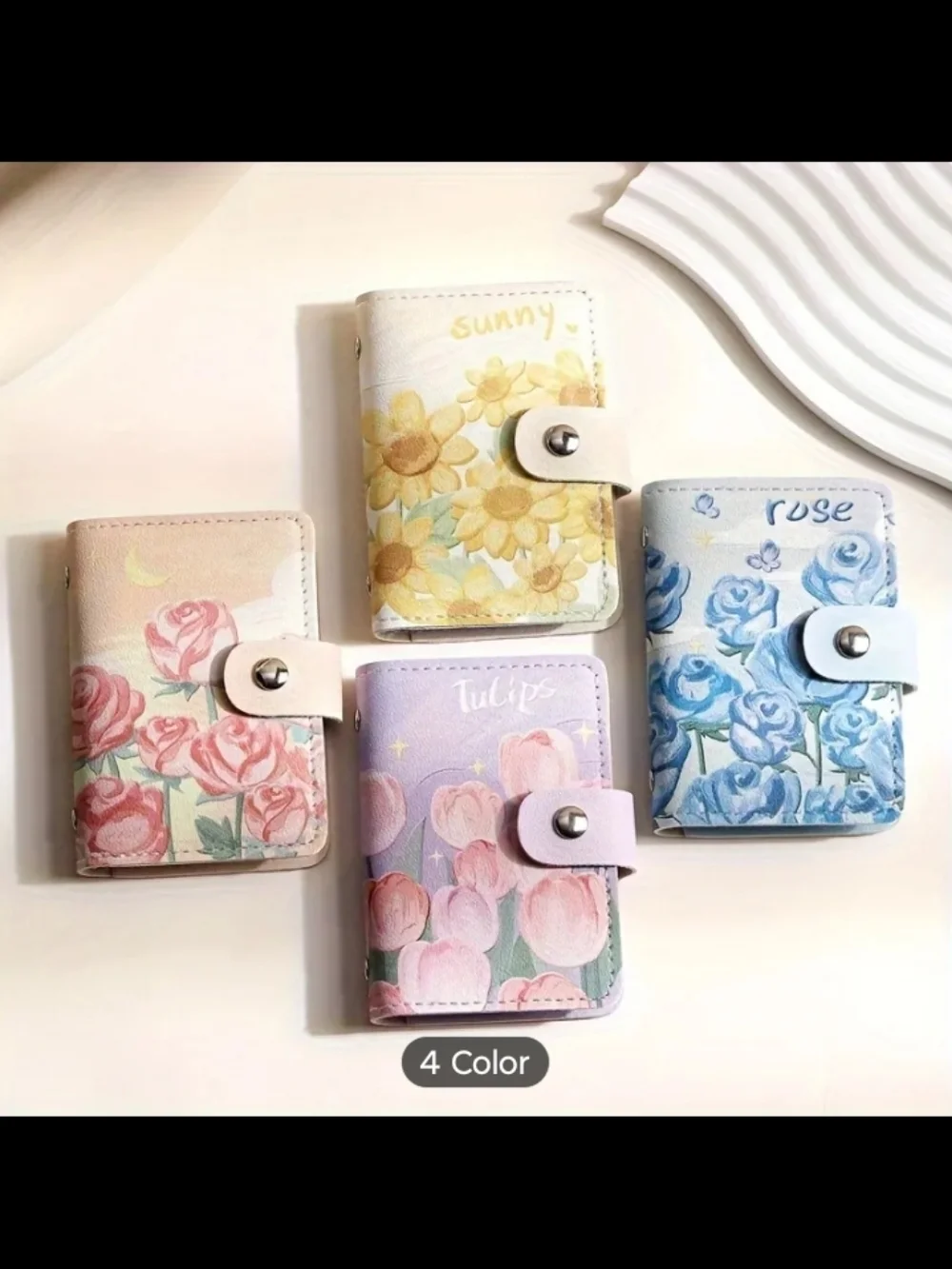 Blue Rose Floral Compact Wallet - Women's Small Fold Wallet